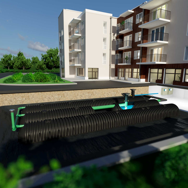 DRAINMAX Wasserspeicher 10m³ Tunnel-System DIBt-zertifiziert EPDM-Folie Fernüberwachung