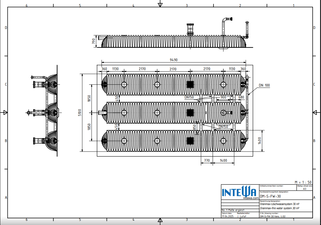 DRAINMAX Löschwasserspeicher 30 m³ Tunnel-System DIN 14230 DIBt-zertifiziert EPDM-Folie
