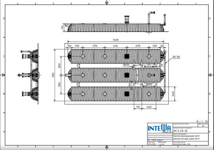 DRAINMAX Löschwasserspeicher 30 m³ Tunnel-System DIN 14230 DIBt-zertifiziert EPDM-Folie