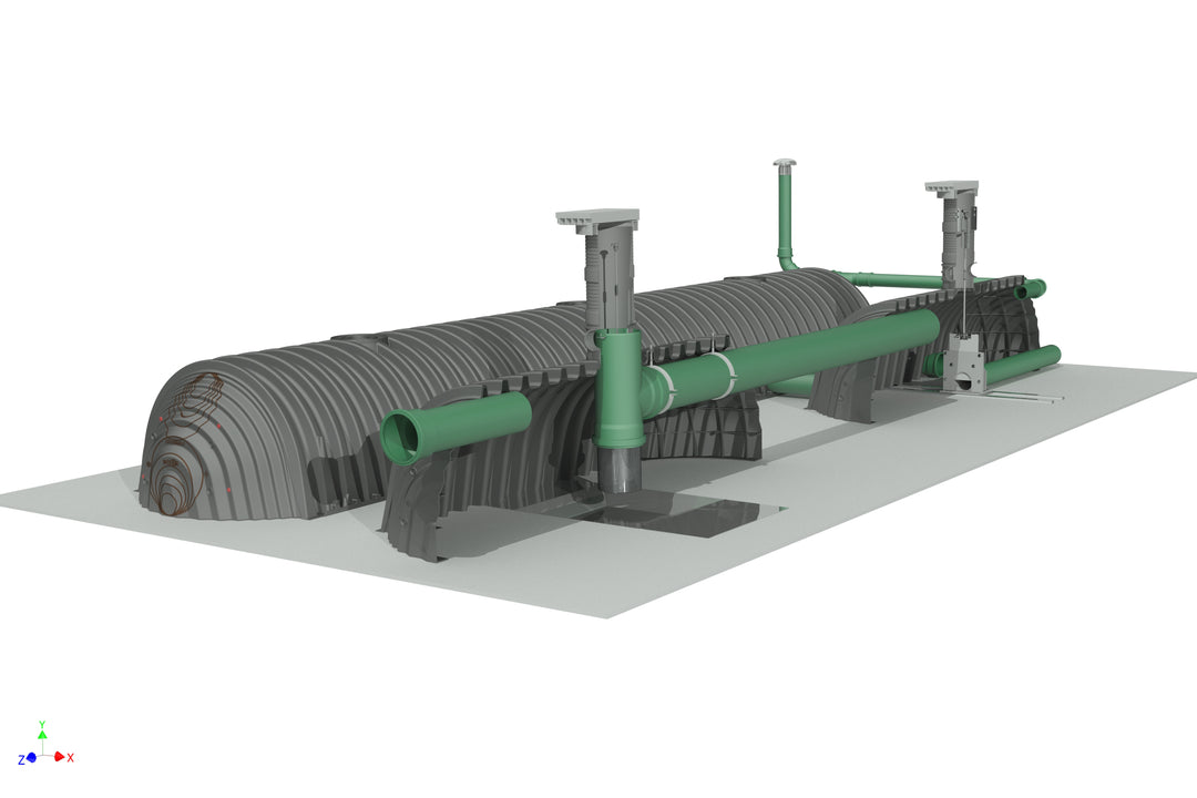 DRAINMAX Regenwasser-Rückhaltung 20m³ Tunnel-System DIBt-zertifiziert EPDM-Folie Fernüberwachung