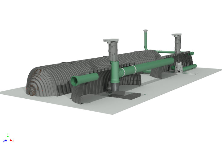 DRAINMAX Regenwasser-Rückhaltung 40 m³ Tunnel-System DIBt-zertifiziert EPDM-Folie Fernüberwachung