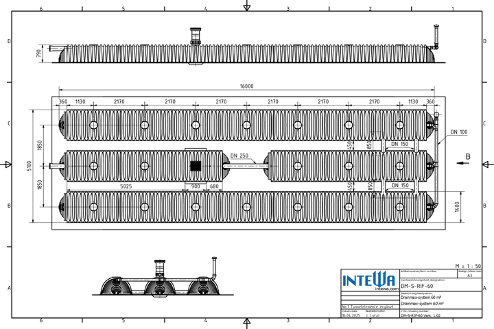 DRAINMAX Regenwasserversickerung 60 m³ Tunnel-System DIBt-zertifiziert Fernüberwachung