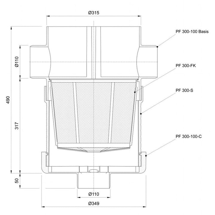 PLURAFIT Filter mit Substrat + PLURAFIT Rohranschluss, Rohrkappen, 1 mm Maschenweite