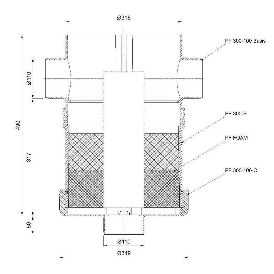 PLURAFIT Filter mit Filterschaum, Tankeinbau + Rohranschluss, Rohrkappen